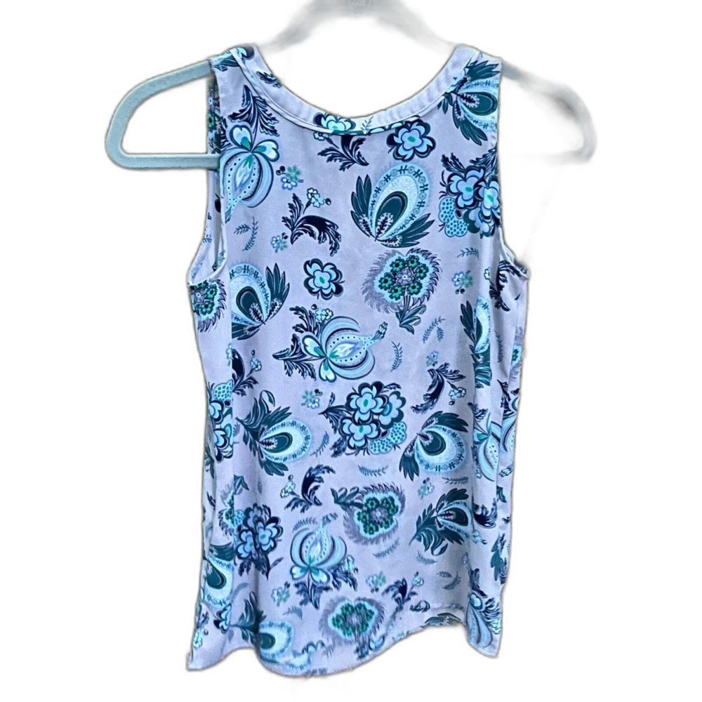 LOFT Floral Paisley Sleeveless Tank Top Blouse Womens XXSP Grey Green Blue Y2K